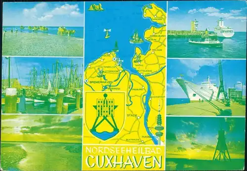 Ansichtskarte Cuxhaven Strand, Hafen, Turm, Schiffsanlegestelle 1980