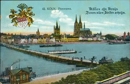 Ansichtskarte Köln Heraldik, Pontonbrücke - Stadt 1914 