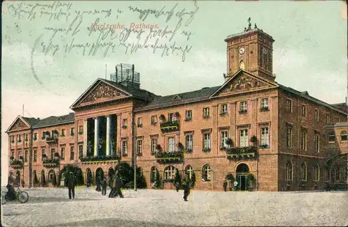 Ansichtskarte Karlsruhe Partie am Rathaus 1914 