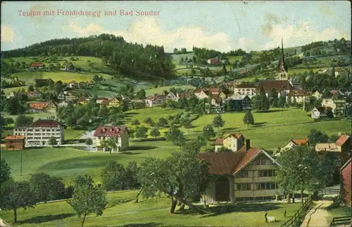 Teufen Blick auf den Ort mit Fröhlichsegg u. Bad Sonder 1907 Prägekarte