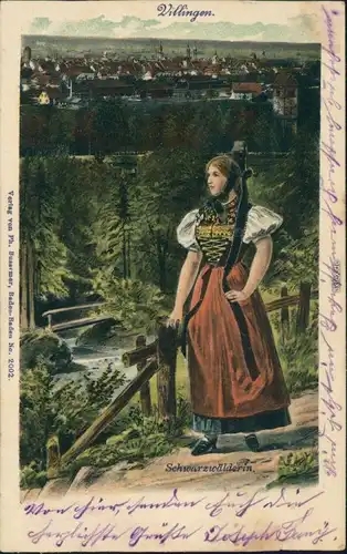 Villingen-Villingen-Schwenningen Schwarzwälderin - Stadt - Künstlerkarte 1903 