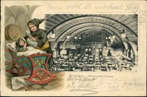 München Oktoberfest - Kindl - Mathäserbräu Festsaal 1906 Prägekarte