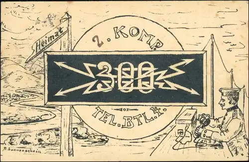  signierte Militär Künstlerkarte 2. Kompanie Telegrafentruppe Btl 4 1909