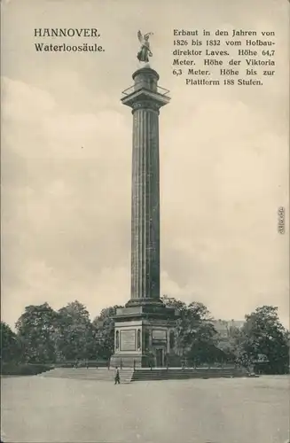 Ansichtskarte Hannover Partie an der Waterloo-Säule 1909 