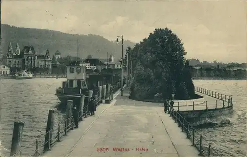 Ansichtskarte Bregenz Dampfer im Hafen 1909 
