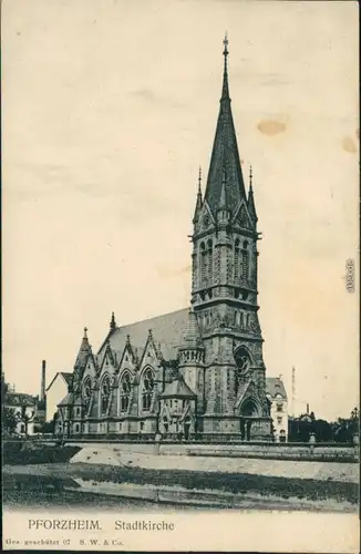 Ansichtskarte Pforzheim Straßenpartie - Stadtkirche 1909 