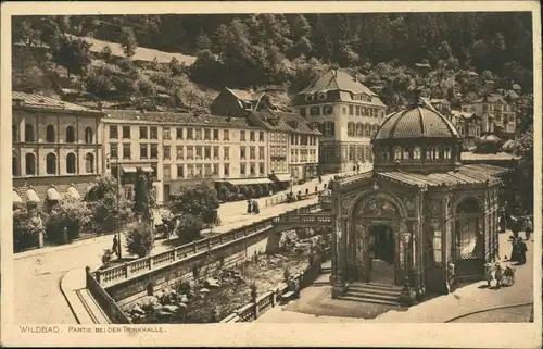 Ansichtskarte Bad Wildbad Partie bei der Trinkhalle 1913 