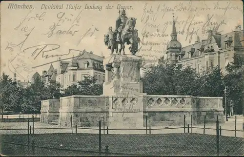 Ansichtskarte München Straßenpartie - Denkmal Kaiser Ludwig der Bayer 1913 