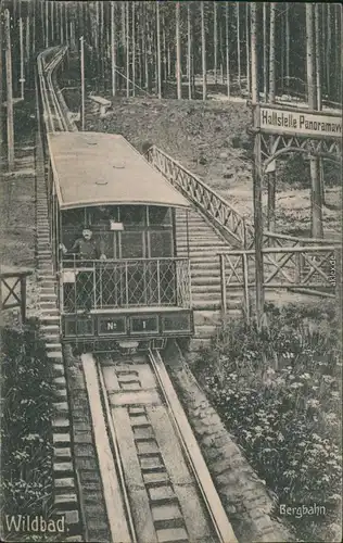 Ansichtskarte Bad Wildbad Bergbahn . Haltestelle Panorama - Führer 1908 