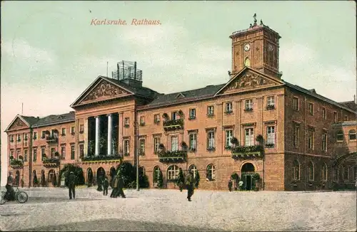 Ansichtskarte Karlsruhe Partie am Rathaus 1909 