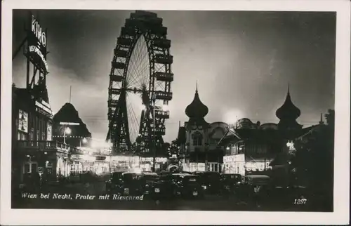 Ansichtskarte Wien Straßenpartie - Prater und Riesenrad bei Nacht 1932 