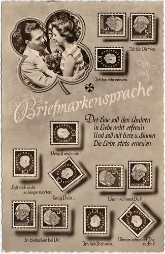Sprüche Briefmarkensprache Ansichtskarte MAnn Und Frau 1959