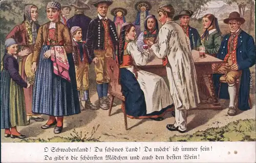 Ansichtskarte  Schwäbische Trachten - Zeichnung mit Gedicht 1912