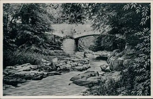 Ansichtskarte Schwarzburg Steinerne Brücke mit Goldwäscherfelsen 1932 