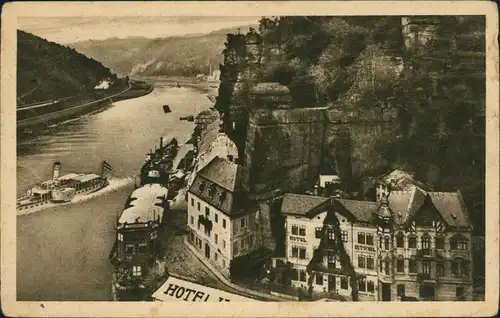Postcard Herrnskretschen Hřensko Elbdampfer und Hotels 1932