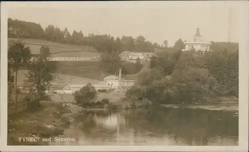 Postcard Teinitz an der Sasau Týnec nad Sázavou Fabrik
 am Wasser 1929