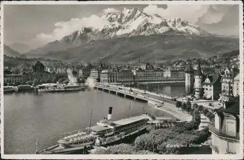 Ansichtskarte Luzern Lucerna Stadt - Dampferanlegestelle 1939 