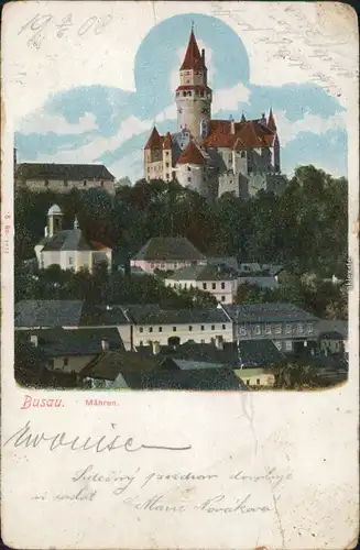 Postcard Busau (Mähren) Bouzov Blick auf Stadt und Burg 1907 