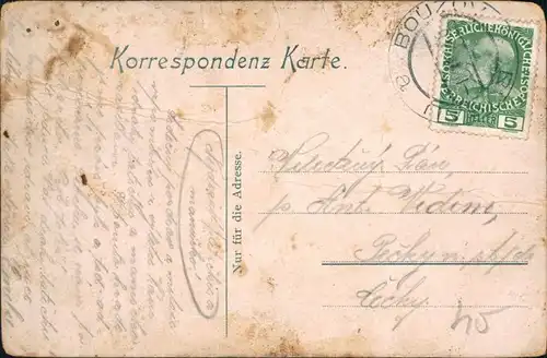 Postcard Busau (Mähren) Bouzov Blick auf Stadt und Burg 1907 