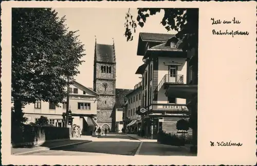 Ansichtskarte Zell am See Partie in der Bahnhofstrasse - Drogerie 1930 