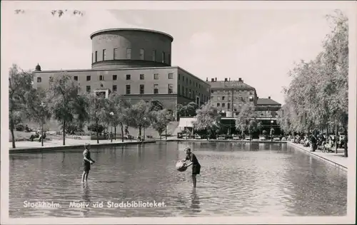 Postcard Stockholm Partie an der Stadtbibliothek 1932 