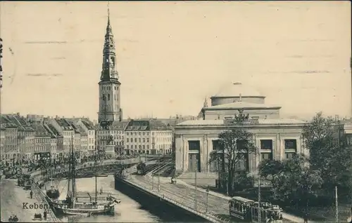 Postcard Stockholm Straße, Hafen - Straßenbahn 1911 