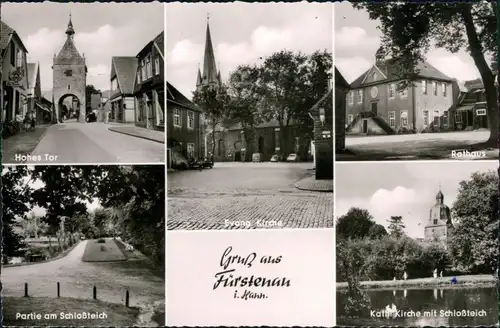 Fürstenau (LK Osnabrück) Hohes Tor, Schloßteich, Ev. Kirche 1959