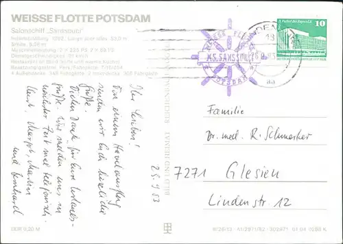 Ansichtskarte Potsdam Weiße Flotte Potsdam - Salonschiff Sanssouci g1982