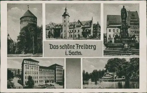 Ansichtskarte Freiberg (Sachsen) Mehrbild: Kaserne, Teich, Donatsturm 1934 