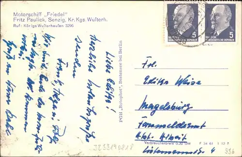 Ansichtskarte Königs Wusterhausen Motorschiff "Friedel" 1962