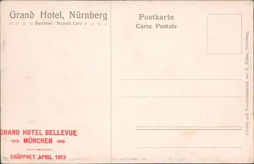 Ansichtskarte Nürnberg Eingangshalle, Grand Hotel 1913 