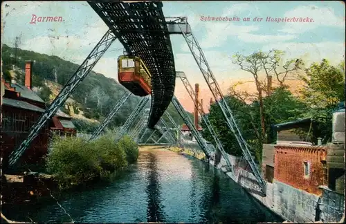 Ansichtskarte Wuppertal Schwebebahn an der Haspelerbrücke 1915 