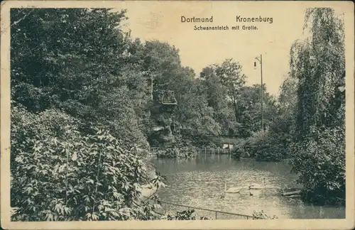 Ansichtskarte Dortmund Kronenburg - Schwanenteich und Grotte 1911 