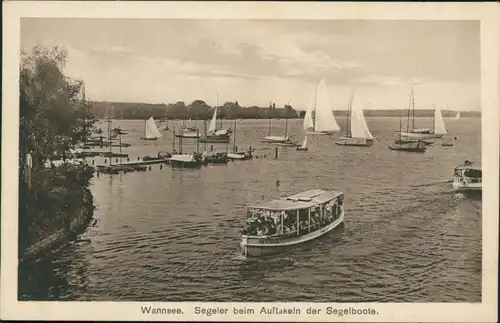 Ansichtskarte Wannsee-Berlin Segler und Ausflugsboot 1922 