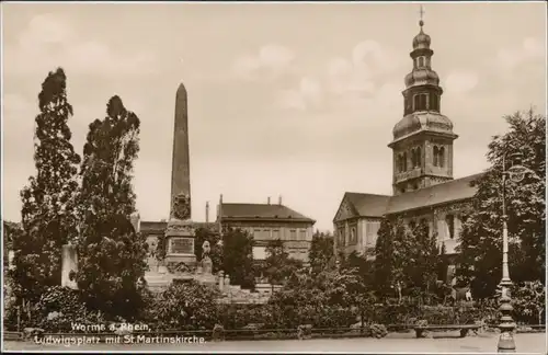 Ansichtskarte Worms Ludwigsplatz mit St. Martinskirche 1928