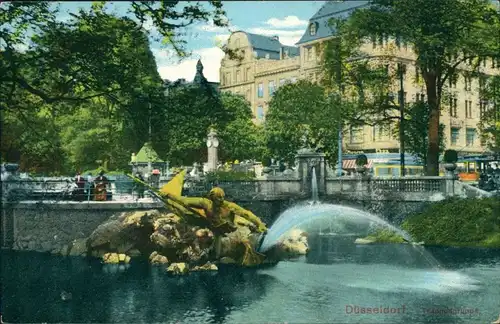 Ansichtskarte Düsseldorf Tritonengruppe am Corneliusplatz 1915