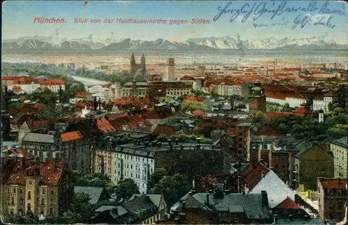 Ansichtskarte München Blick von der Haidhauserkirche gegen Süden 1917