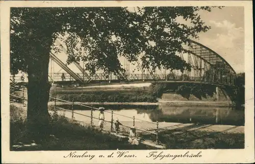 Ansichtskarte Nienburg/Weser Fußgängerbrücke 1917