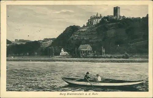 Ansichtskarte Hattingen Burg Blankenstein, Ruderboot 1912