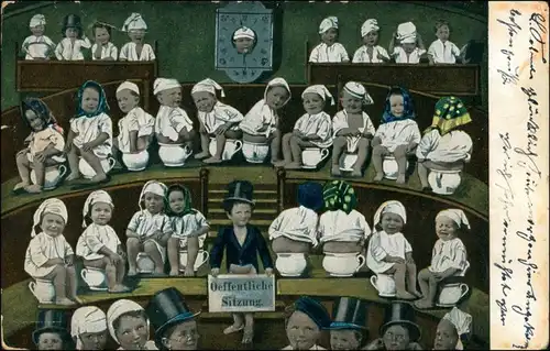  Sherzkarte Kinder auf Töpfchen im Parlament Öffentliche Sitzung 1908 