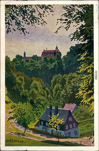 Lichtenwalde-Niederwiesa Künstlerkarte Weg zum Schloß Lichtenwalde 1928 