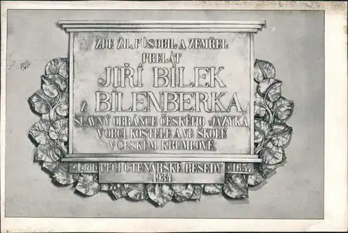 Böhmisch Krumau Český Krumlov Gedenktafel: Jiří Bílek z Bílenberku 1935