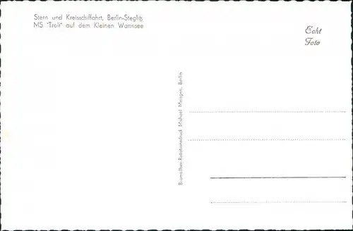 Berlin Berliner Fahrgastschiff MS "Troll" auf dem Kleinen Wannsee 1965