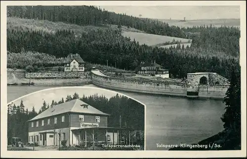 Ansichtskarte Klingenberg (Sachsen) 2 Bild: Talsperre und Schänke 1935 