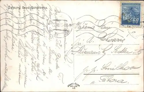 Postcard Eisenbrod Železný Brod Sokolovna 1945