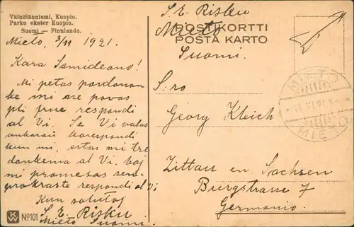 Postcard Kuopio Partie am Wäldchen 1921