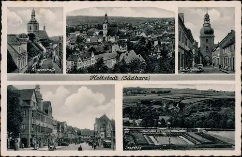 Ansichtskarte Hettstedt (Südharz) MB: Wilhelmstrasse, Stadt, Stadtbad 1941 