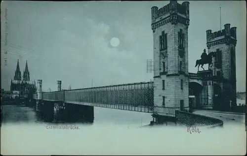 Ansichtskarte Köln Eisenbahnbrücke - Mondscheinlitho 1908 