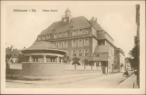 CPA Mülhausen Mulhouse Straßenpartie an der Kleber Schule 1918 