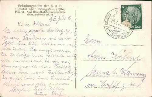 Ansichtskarte Rosenthal-Bielatal Schulungsheim 1935 